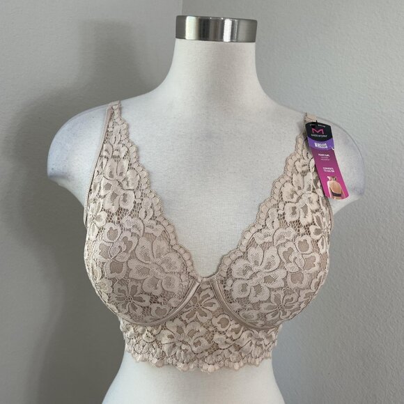 Maidenform Bra Womens 36D Beige Lace Wireless Foam Cups Halter Convertible - Picture 1 of 8